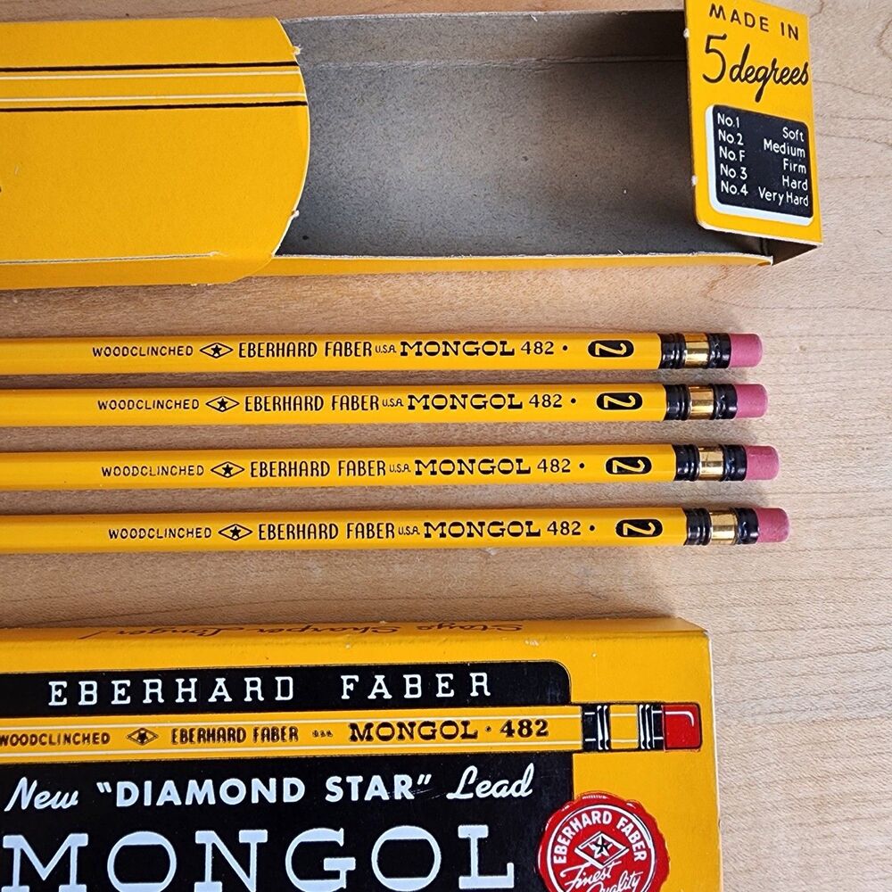 Vintage Eberhard Faber Mongol 482 No. 2 Pencils, Medium Unsharpened, Qty. 4